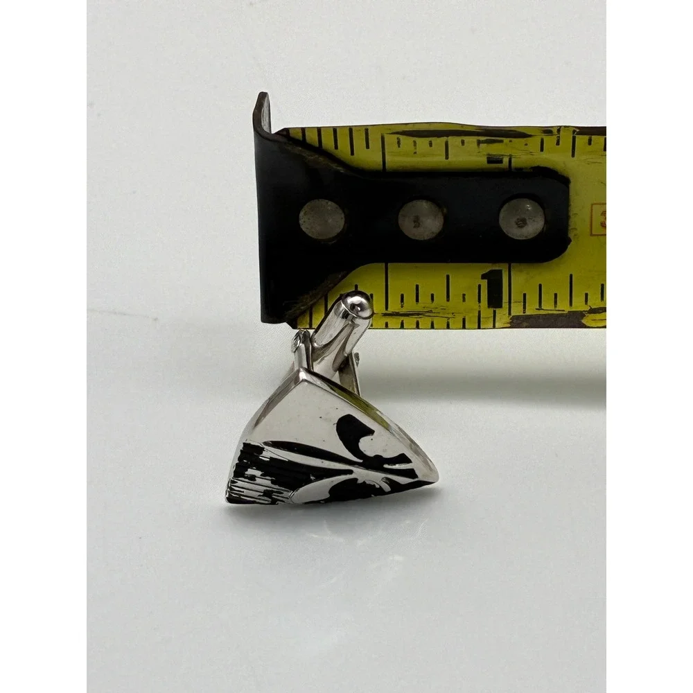 Anson Vintage Mens Silver Tone Fleur de Lis Cufflinks and Tie Clip Set Black